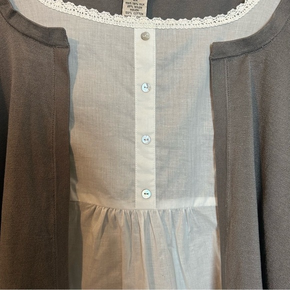 NEXX Woman Knit 75% Silk 25%Nylon 100% Woven Cotton London Fog Gray & White Top - Picture 10 of 15